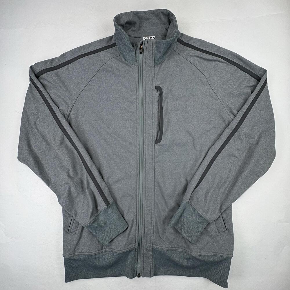 Lululemon Track Jacket Mens XL Gray Full Zip Athletic Stripe Chest Zip Pocket